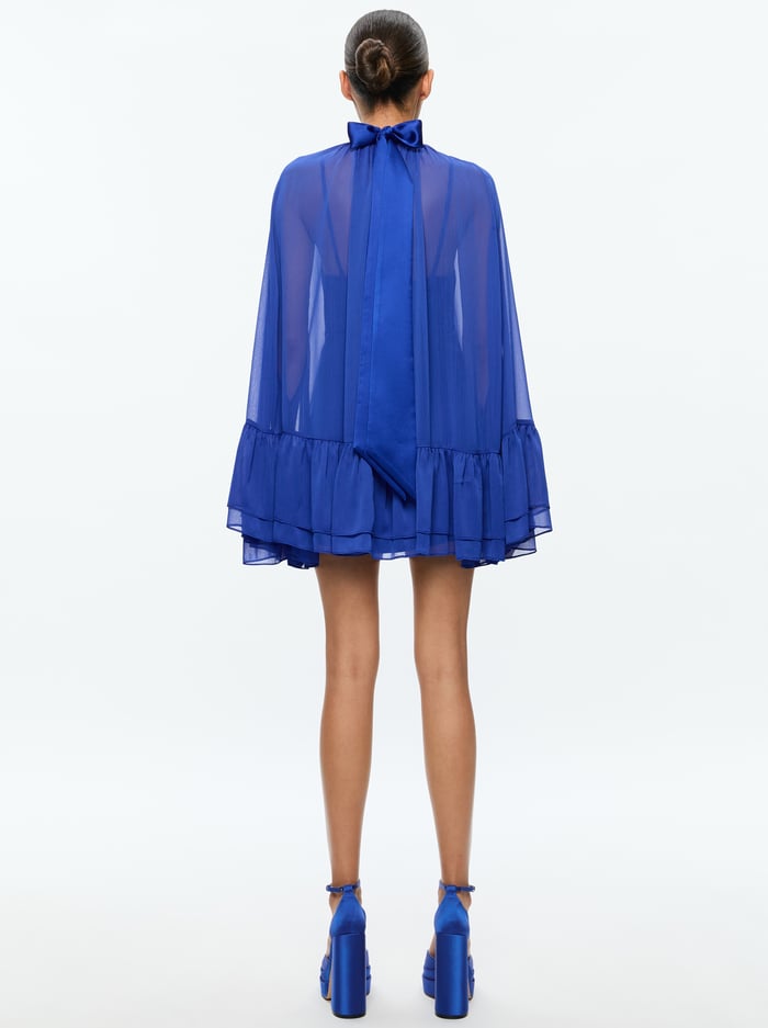ZENON CAPE MINI DRESS - ROYAL image 2 - Alice And Olivia