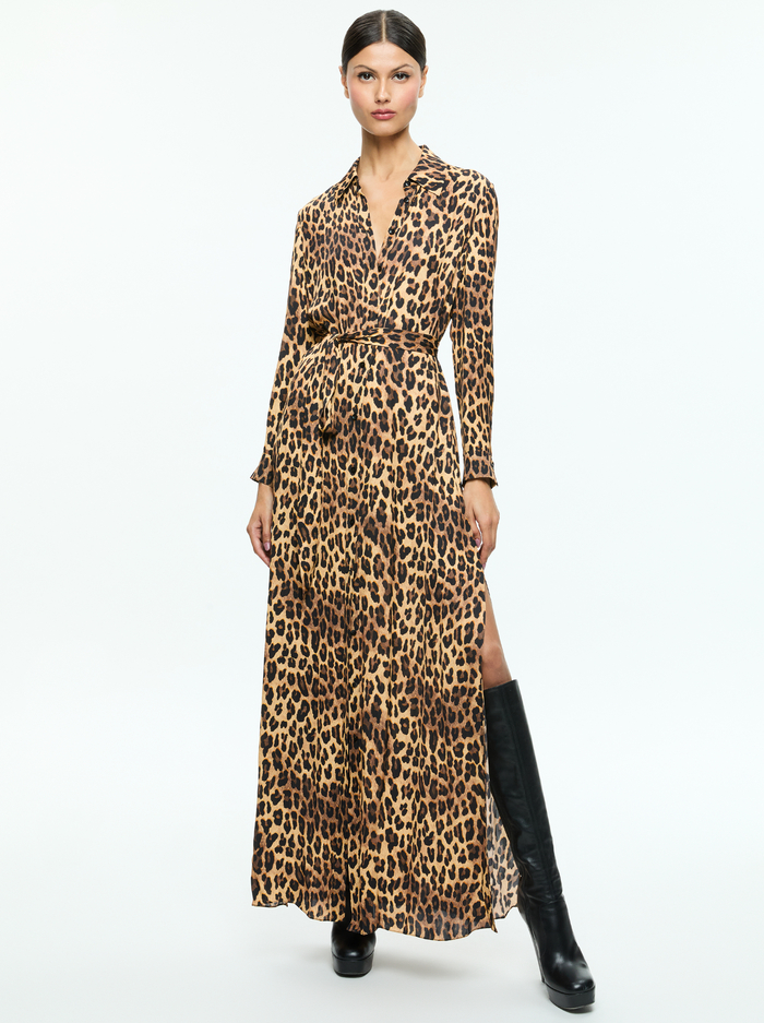 CHASSIDY MAXI SHIRT DRESS - SPOTTED LEOPARD DARK TAN - Alice And Olivia