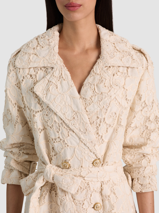NATURAL-KEITH EYELET MIDI TRENCH