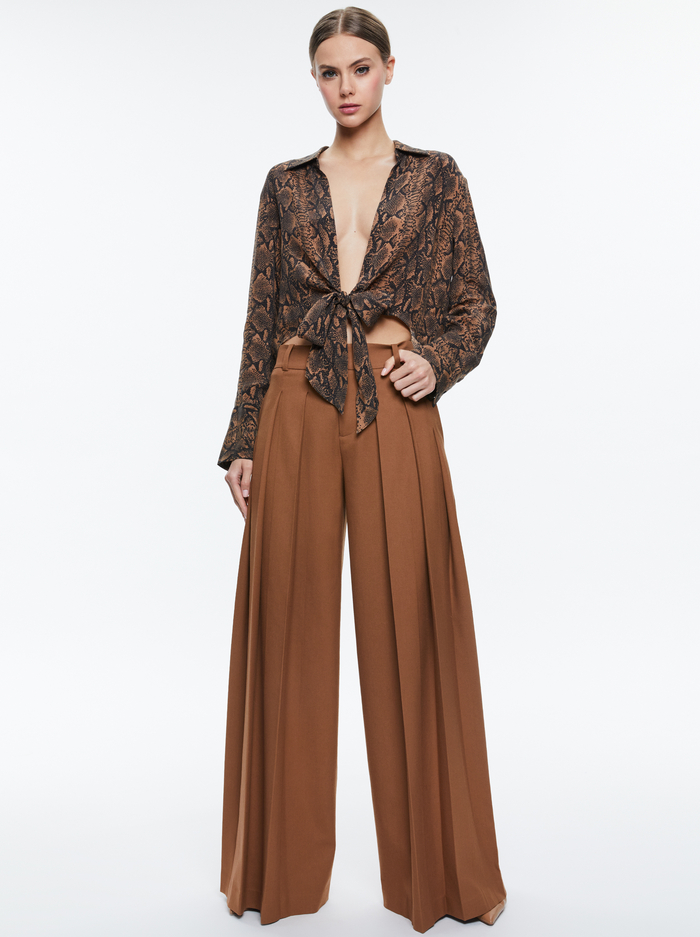 HANNON TIE FRONT BLOUSE - CAMEL/BLACK SNAKE image 2 - Alice And Olivia