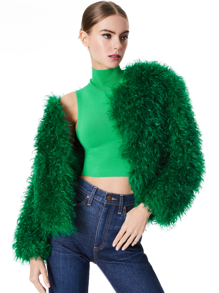 JERRIE COLLARLES FAUX FUR COAT - EMERALD - Alice And Olivia