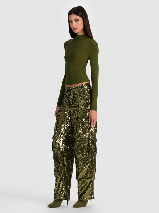 DARK OLIVE-ROBERTA RIBBED TURTLENECK