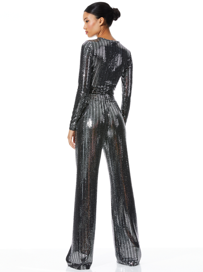 DELAINA EMBELLISHED LONG SLEEVE CREW NECK TOP - SILVER/BLACK image 1 - Alice And Olivia