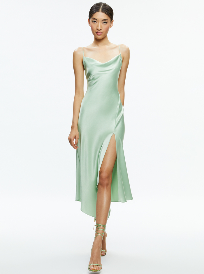 HARMONY DRAPEY ASYMMETRICAL MIDI DRESS - GREEN TEA image 2 - Alice And Olivia