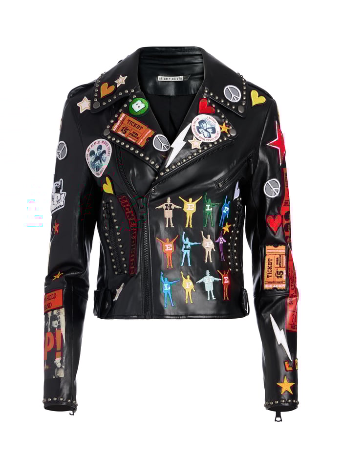 A+O X THE BEATLES CODY VEGAN LEATHER JACKET - BLACK MULTI image 6 - Alice And Olivia
