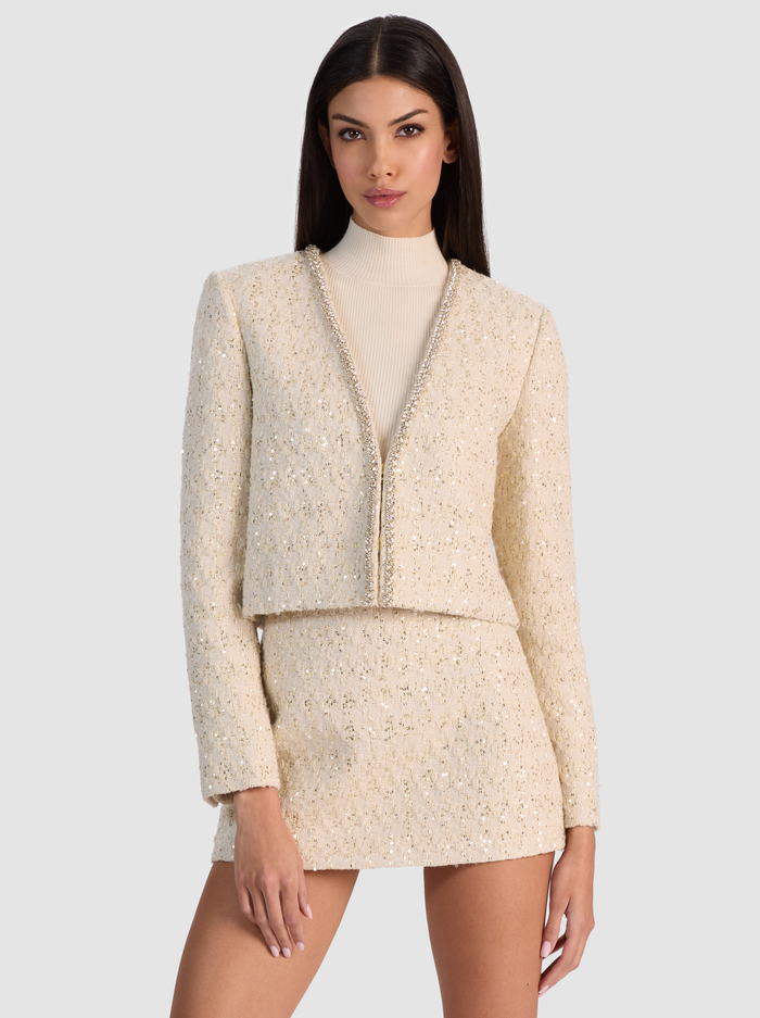 KIDMAN EMBELLISHED TWEED JACKET - NATURAL - Alice And Olivia