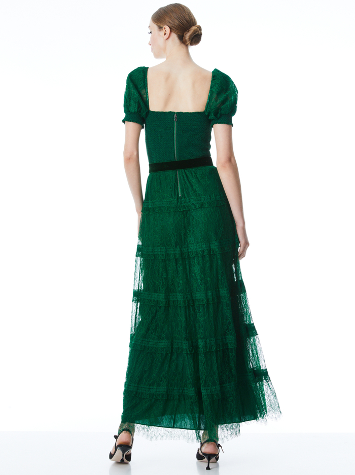 GIA PUFF SLEEVE LACE MAXI DRESS - DEEP EMERALD image 1 - Alice And Olivia