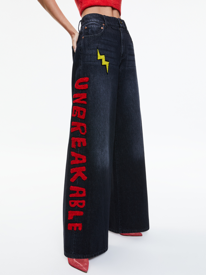 A+O X BASQUIAT TRISH JEAN - MAYA CHARCOAL BLACK - Alice And Olivia