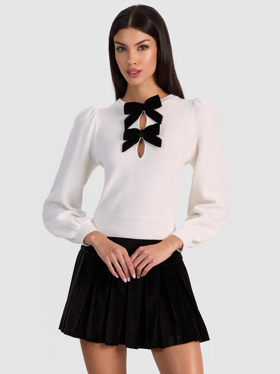 SOFT WHITE/BLACK-DORIS POINTELLE PULLOVER
