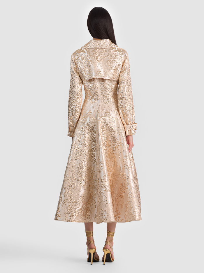 ELLIE TRENCH COAT WITH MIXED JACQUARD - GOLD image 3 - ALICE + OLIVIA