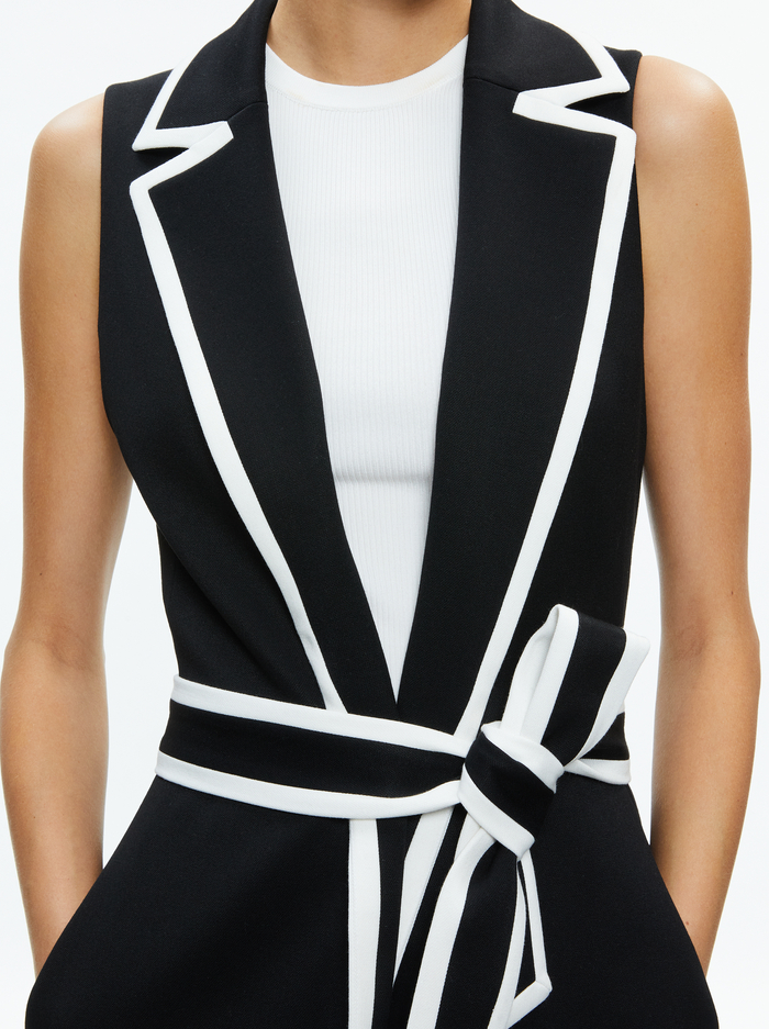 AUBREY MIDI TRENCH VEST - BLACK/OFF WHITE image 3 - Alice And Olivia