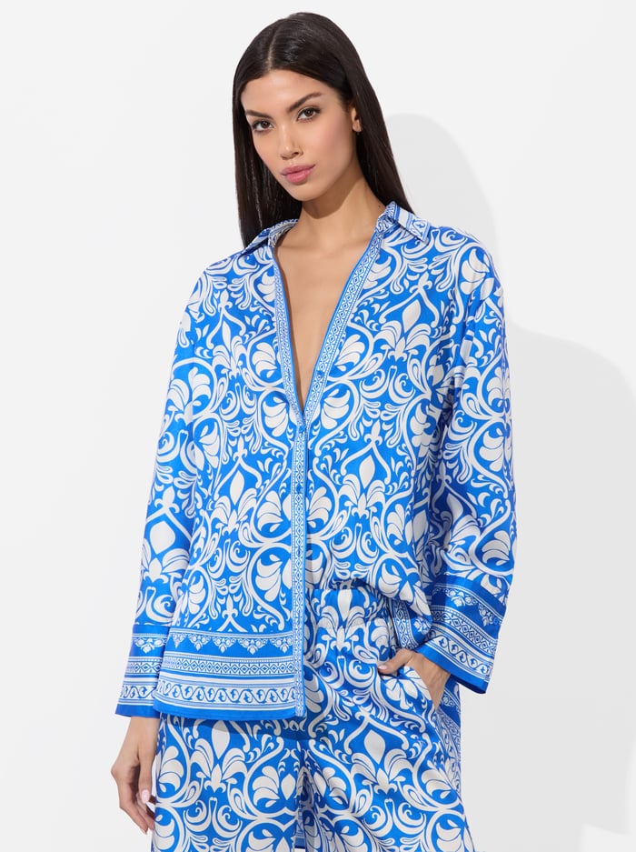 KIVA OVERSIZED PAJAMA SHIRT - SOIREE TRUE BLUE - Alice And Olivia