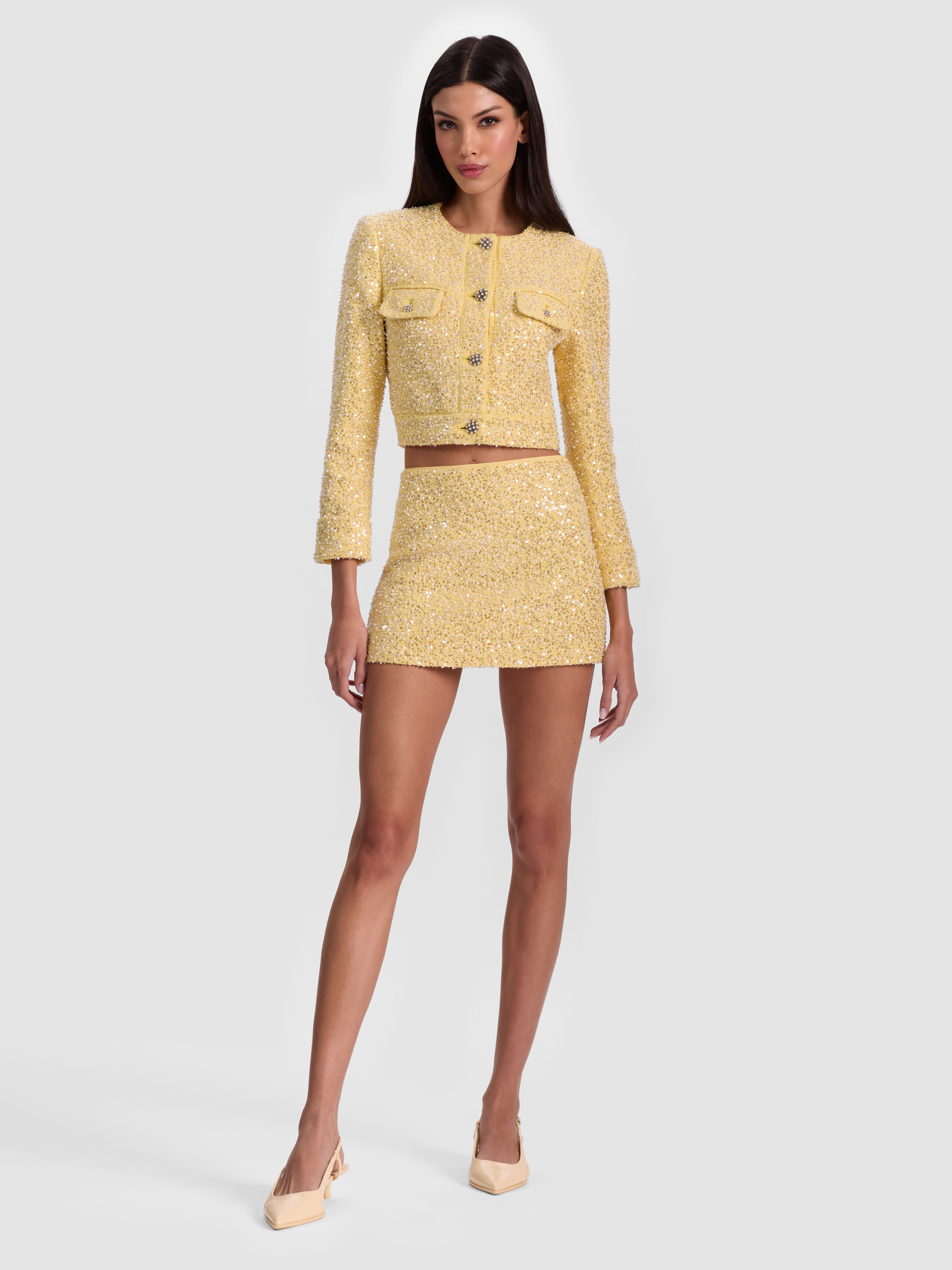 ELLIS EMBELLISHED MINI DRESS in BUTTER | ALICE + OLIVIA
