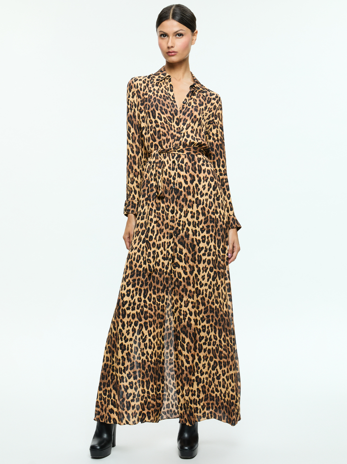 CHASSIDY MAXI SHIRT DRESS - SPOTTED LEOPARD DARK TAN image 4 - Alice And Olivia