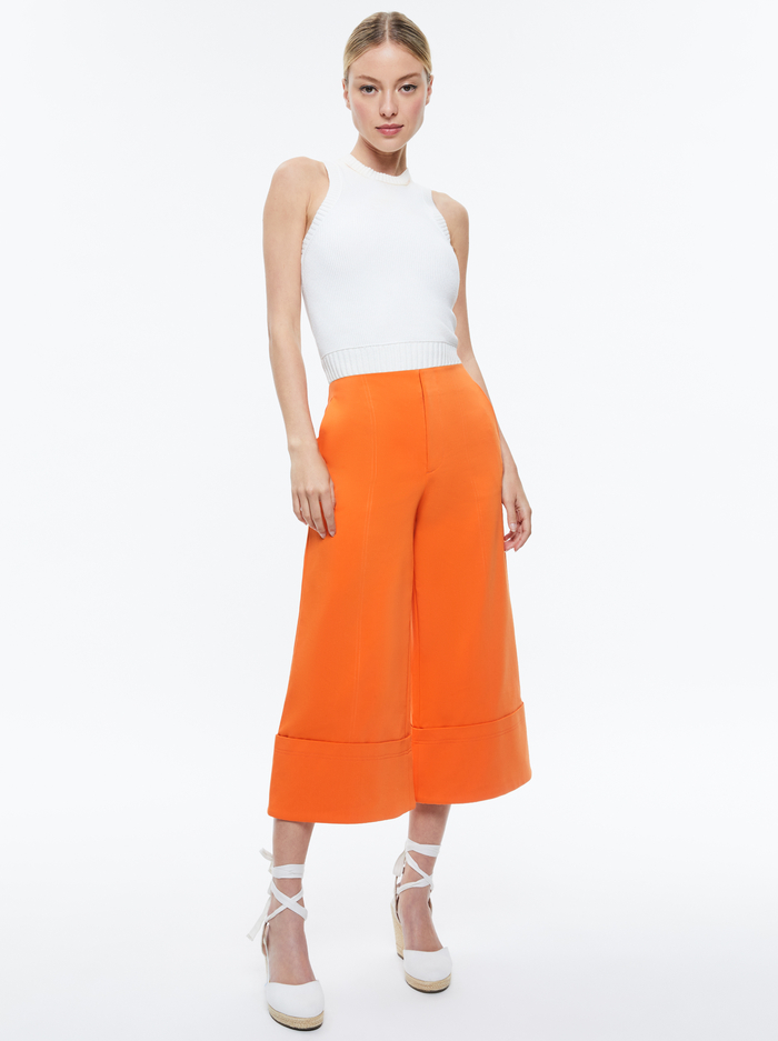 ANDRA WIDE LEG CROPPED CUFF PANT - LIGHT MANGO image 1 - Alice And Olivia