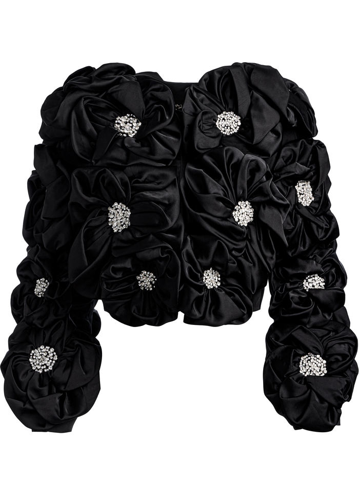 LORNA CROPPED FLORAL APPLIQUE JACKET - BLACK image 5 - Alice And Olivia