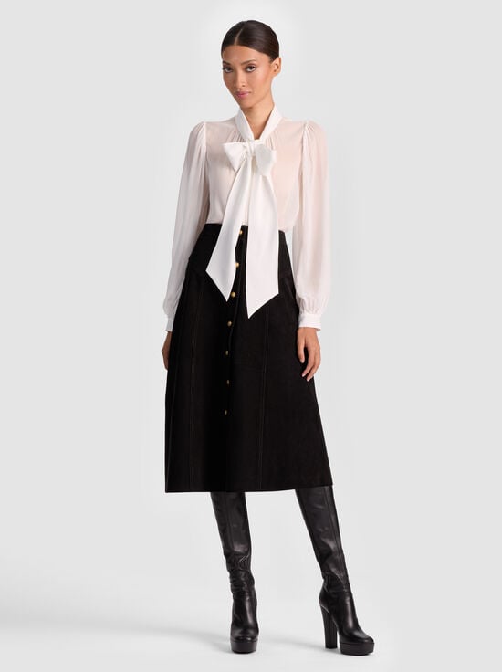 BLACK-CALICA SUEDE MIDI SKIRT