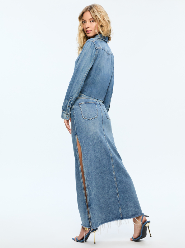 MARISSA HIGH RISE MAXI SKIRT WITH SIDE SLIT - BROOKLYN BLUE image 2 - Alice And Olivia