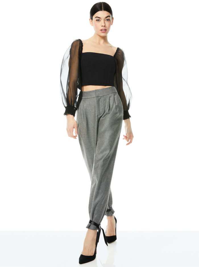Mason Vegan Leather Tie Pant In Charcoal / Black | Alice And Olivia