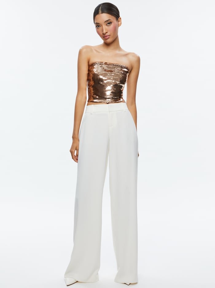 VIVI SEQUIN CROPPED TOP - TAN/BRONZE image 4 - Alice And Olivia
