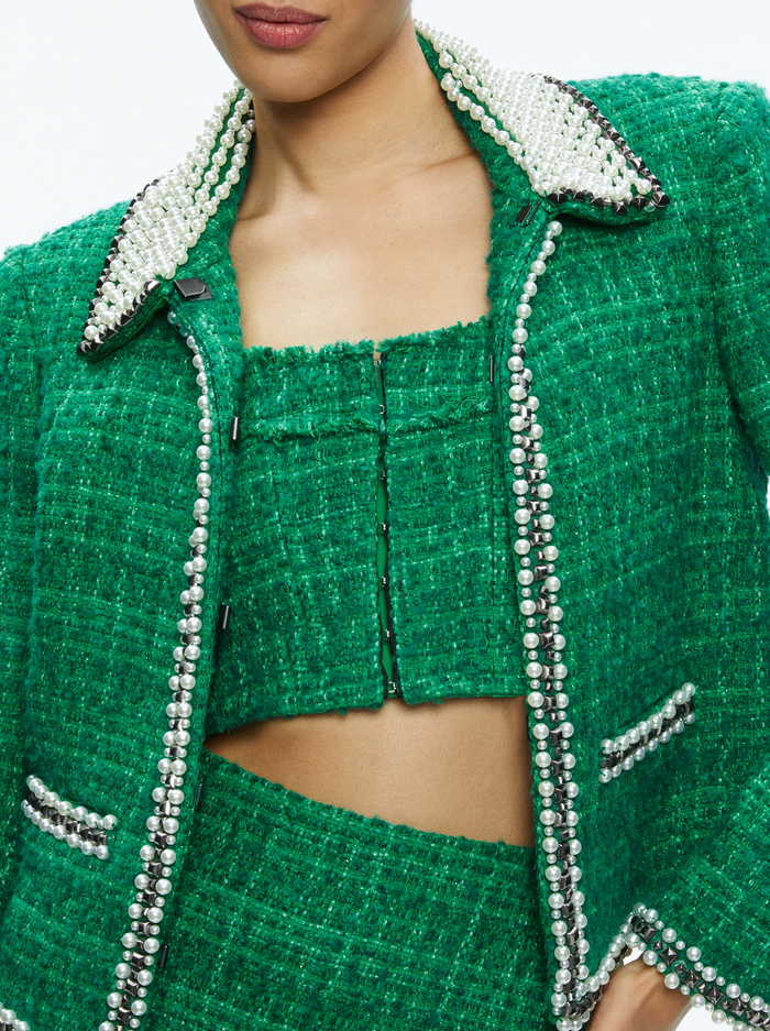 KIDMAN PEARL EMBELLISHED COLLARED JACKET - LIGHT EMERALD image 3 - Alice And Olivia