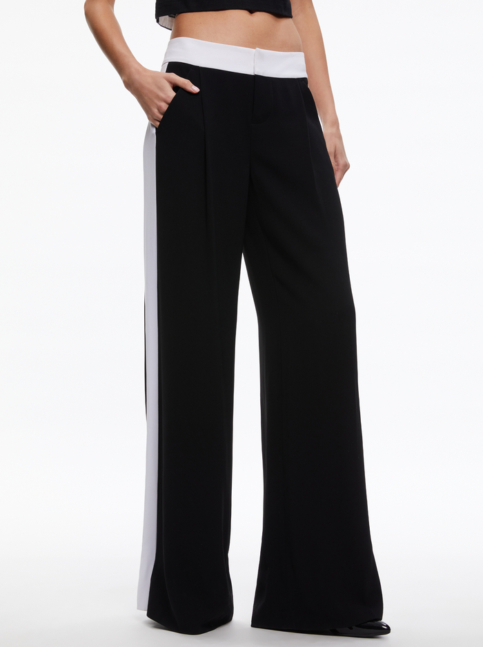 ERIC MID RISE PANT WITH TUX STRIPE - BLACK - Alice And Olivia