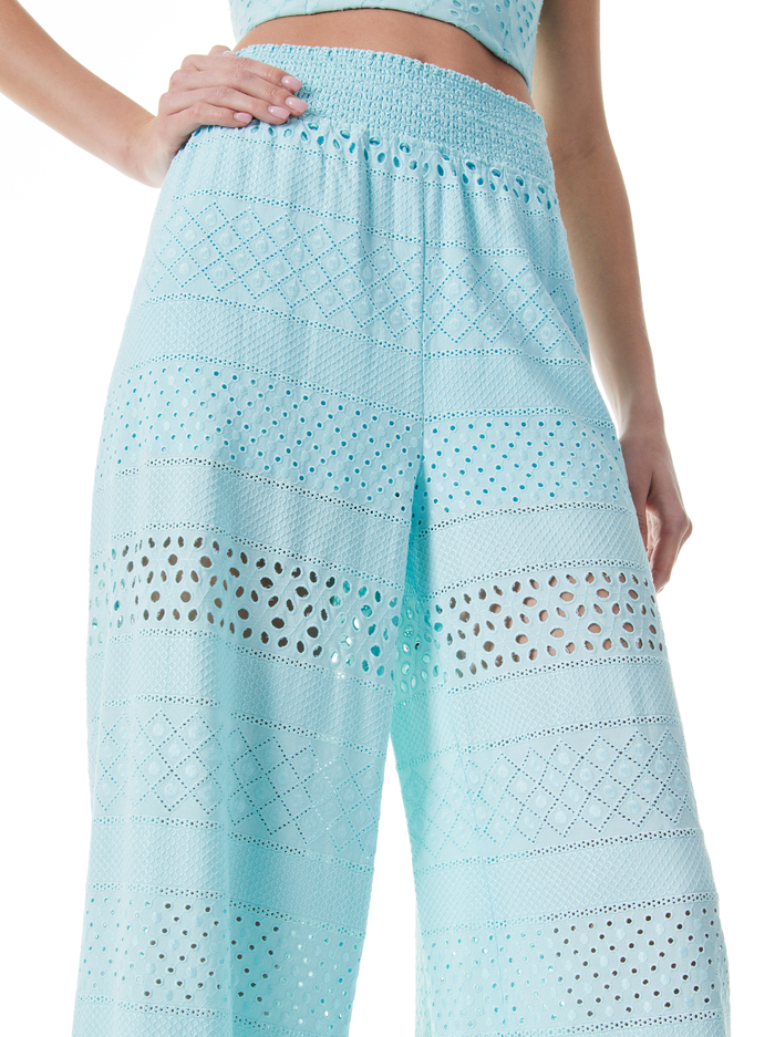 RUSSELL HIGH WAISTED EYELET PANT - POWDER BLUE image 3 - Alice And Olivia
