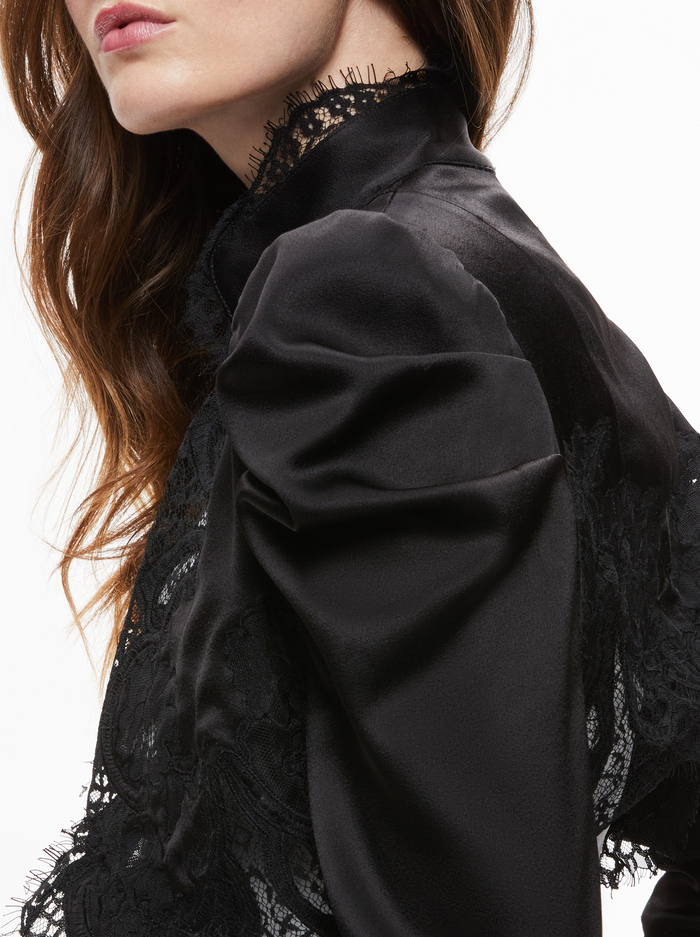 THOMASINA PUFF SLEEVE LACE CROPPED JACKET - BLACK image 3 - Alice And Olivia