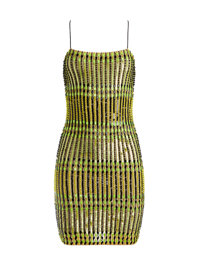 FIFI EMBELLISHED MINI CAMI DRESS - CITRON/BLACK image 5 - ALICE + OLIVIA