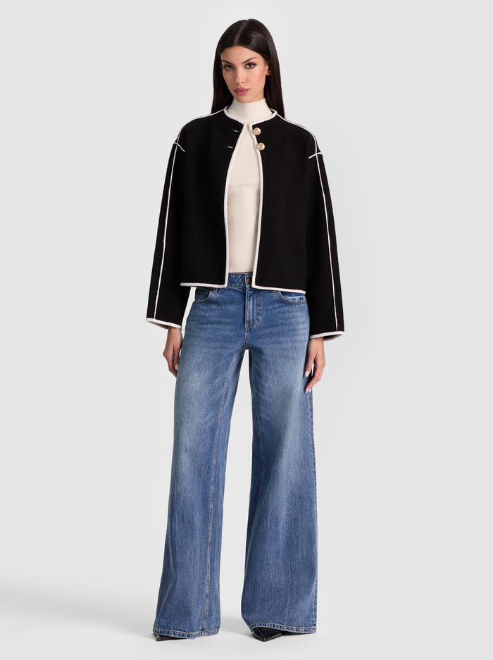 PEARSON SWEATER JACKET - BLACK/SOFT WHITE image 4 - Alice And Olivia