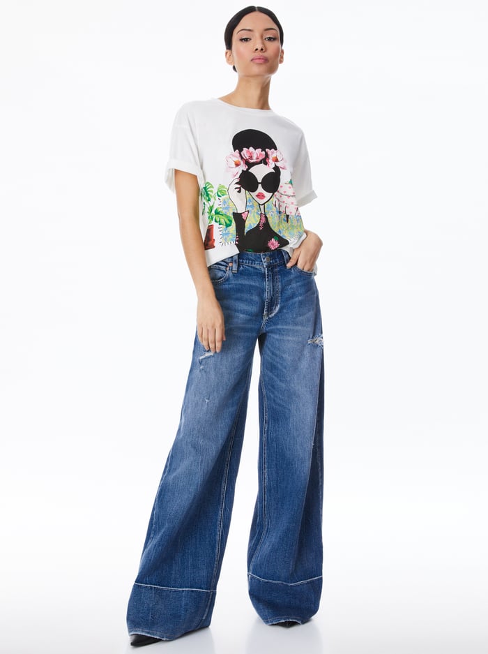 EVAN OVERSIZED ROLL SLV TEE - WHITE image 2 - Alice And Olivia