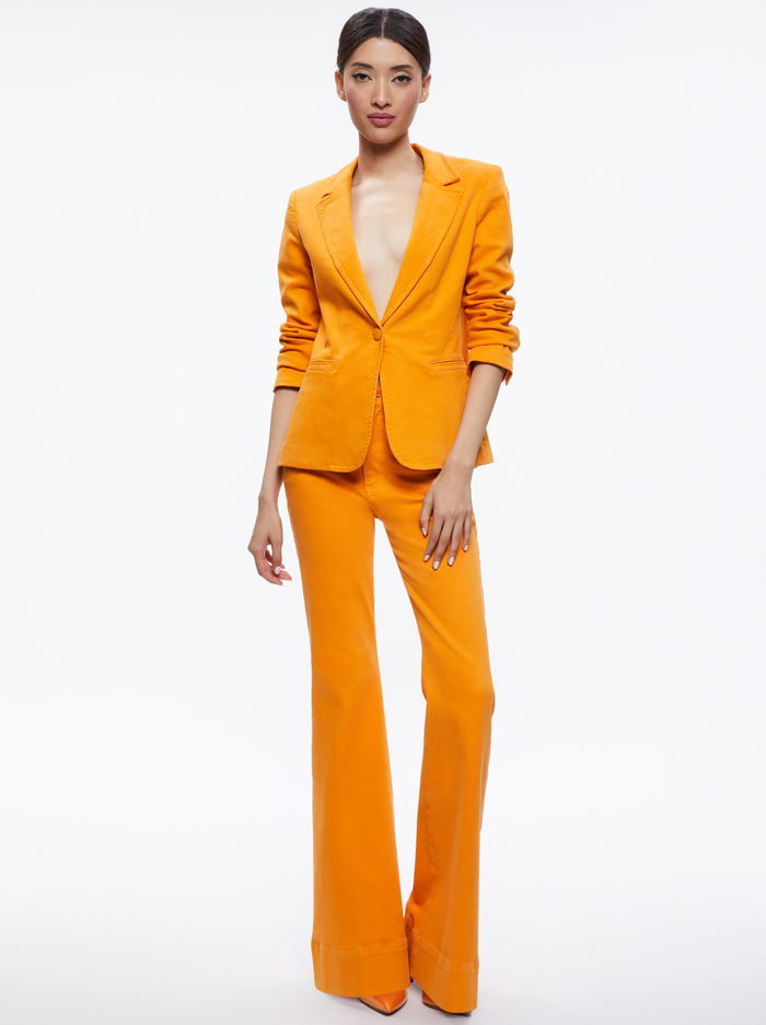 MACEY DENIM FITTED BLAZER - TANGERINE image 4 - Alice And Olivia