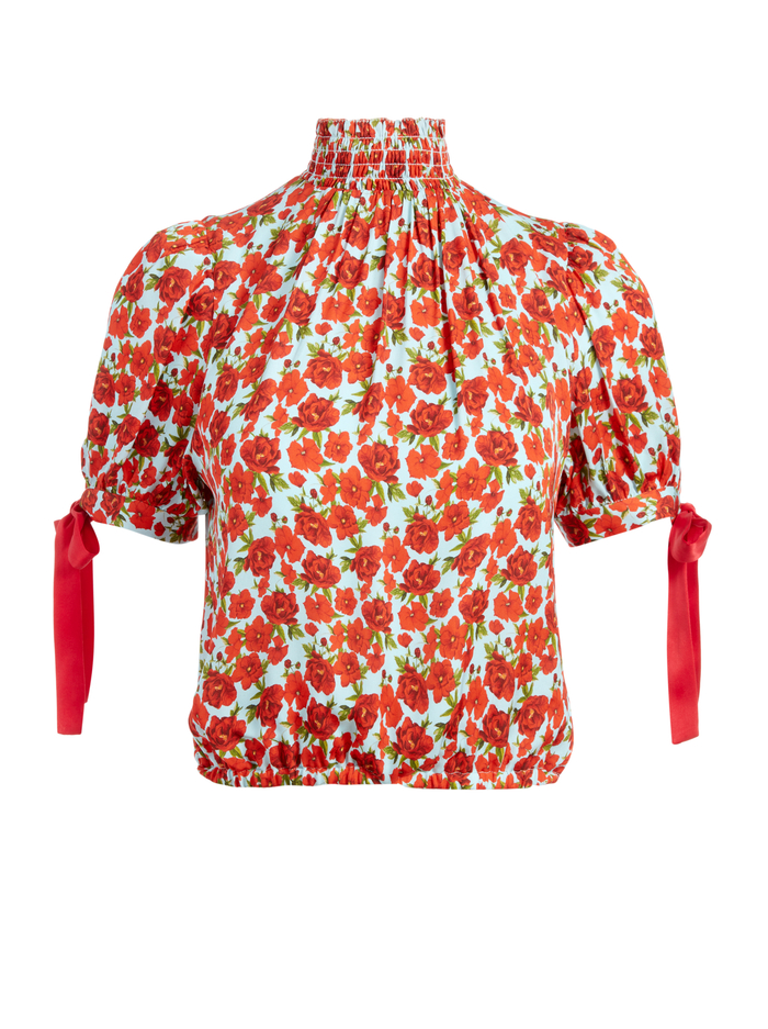 IRENE FLORAL MOCK NECK BLOUSE - FORGET ME NOT SM BRIGHT POPPY image 4 - Alice And Olivia