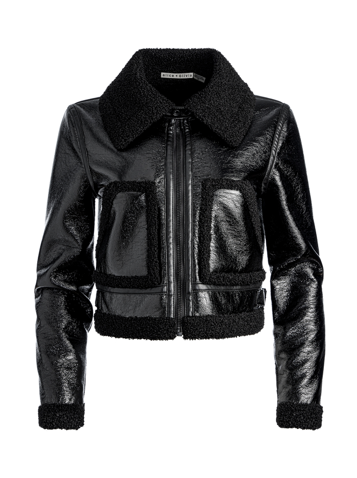 Isaiah Vegan Leather Faux Shearling Cropped Jacket In Black | Alice And ...