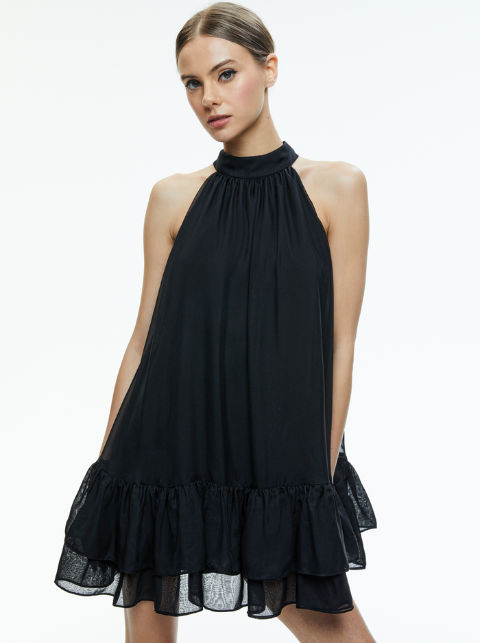 ERNA TIE BACK HALTER NECK TIERED DRESS - BLACK image 3 - Alice And Olivia