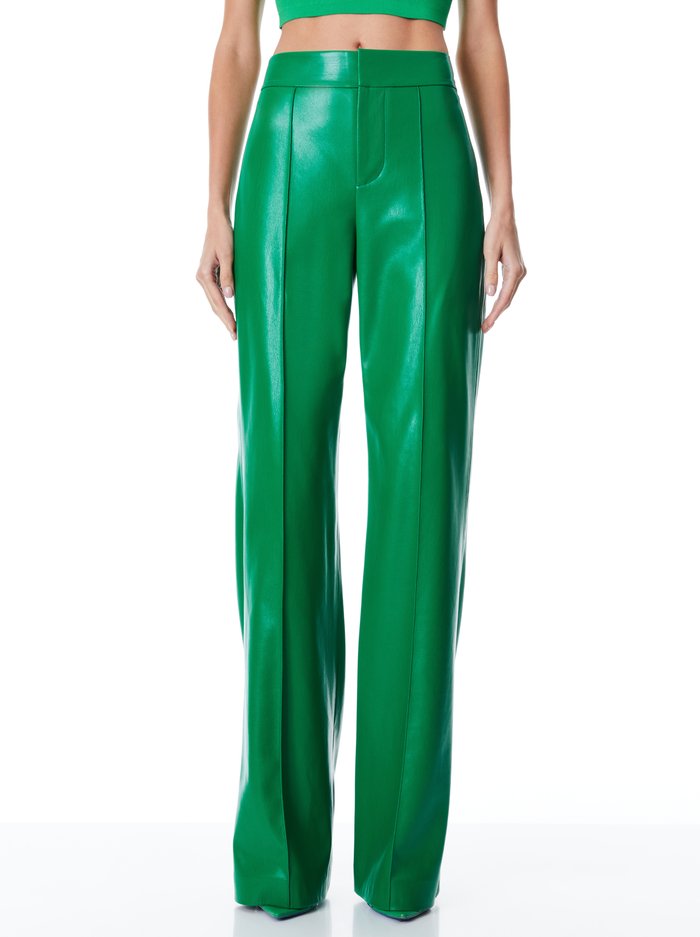 DYLAN VEGAN LEATHER WIDE LEG PANT - EMERALD - Alice And Olivia