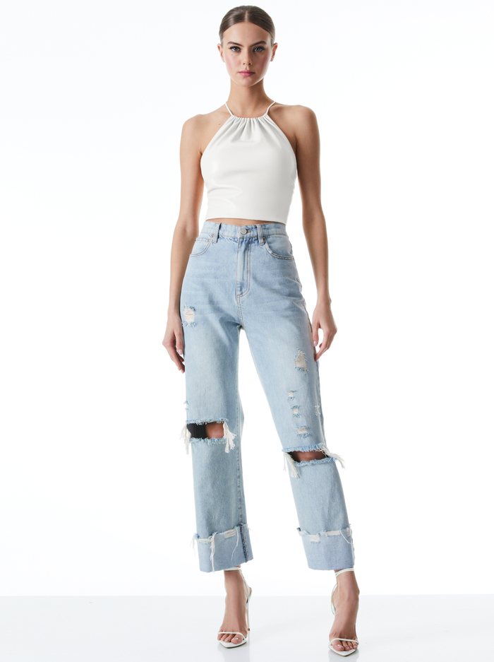 ZUMI VEGAN LEATHER HALTER TOP - OFF WHITE image 2 - Alice And Olivia