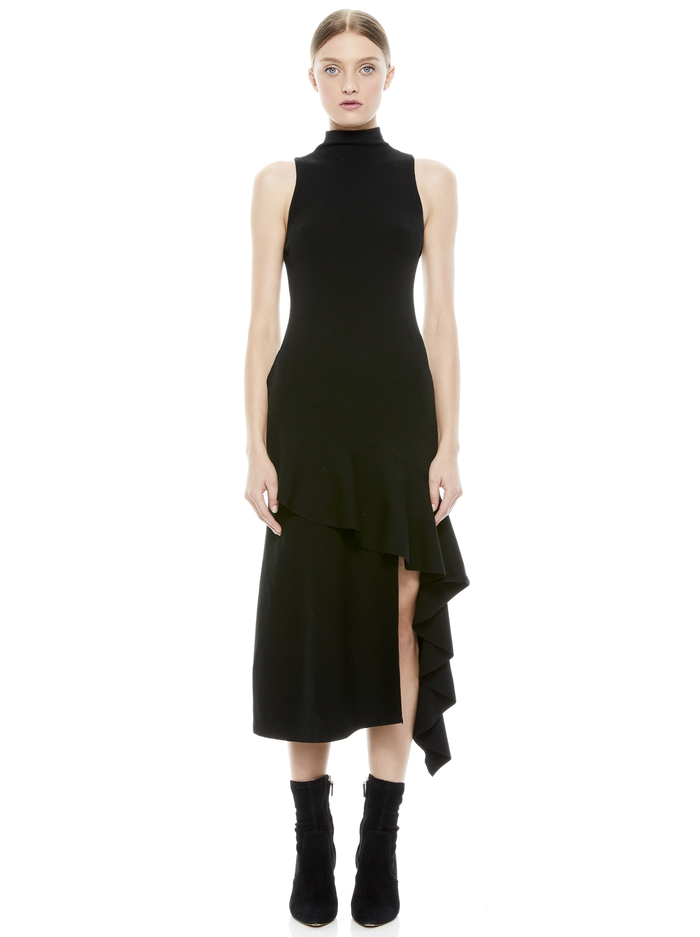 ANGELIA RUFFLE MIDI DRESS - BLACK image 3 - Alice And Olivia