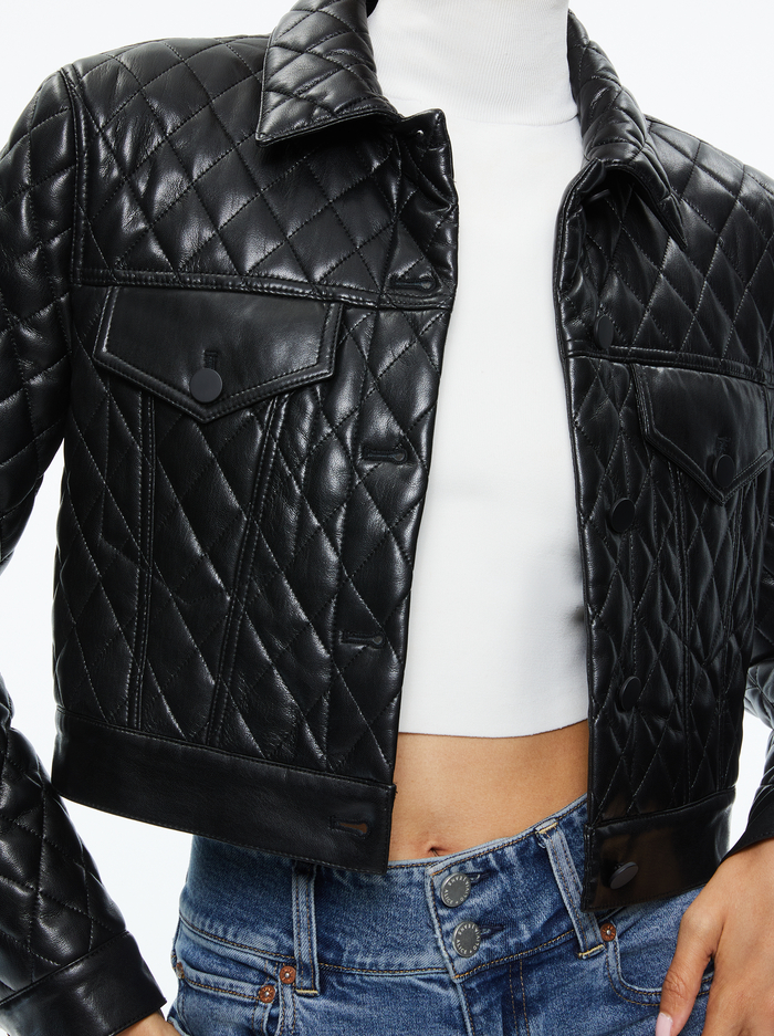 CHLOE QUILTED VEGAN LEATHER CROPPED JACKET - BLACK image 3 - Alice And Olivia