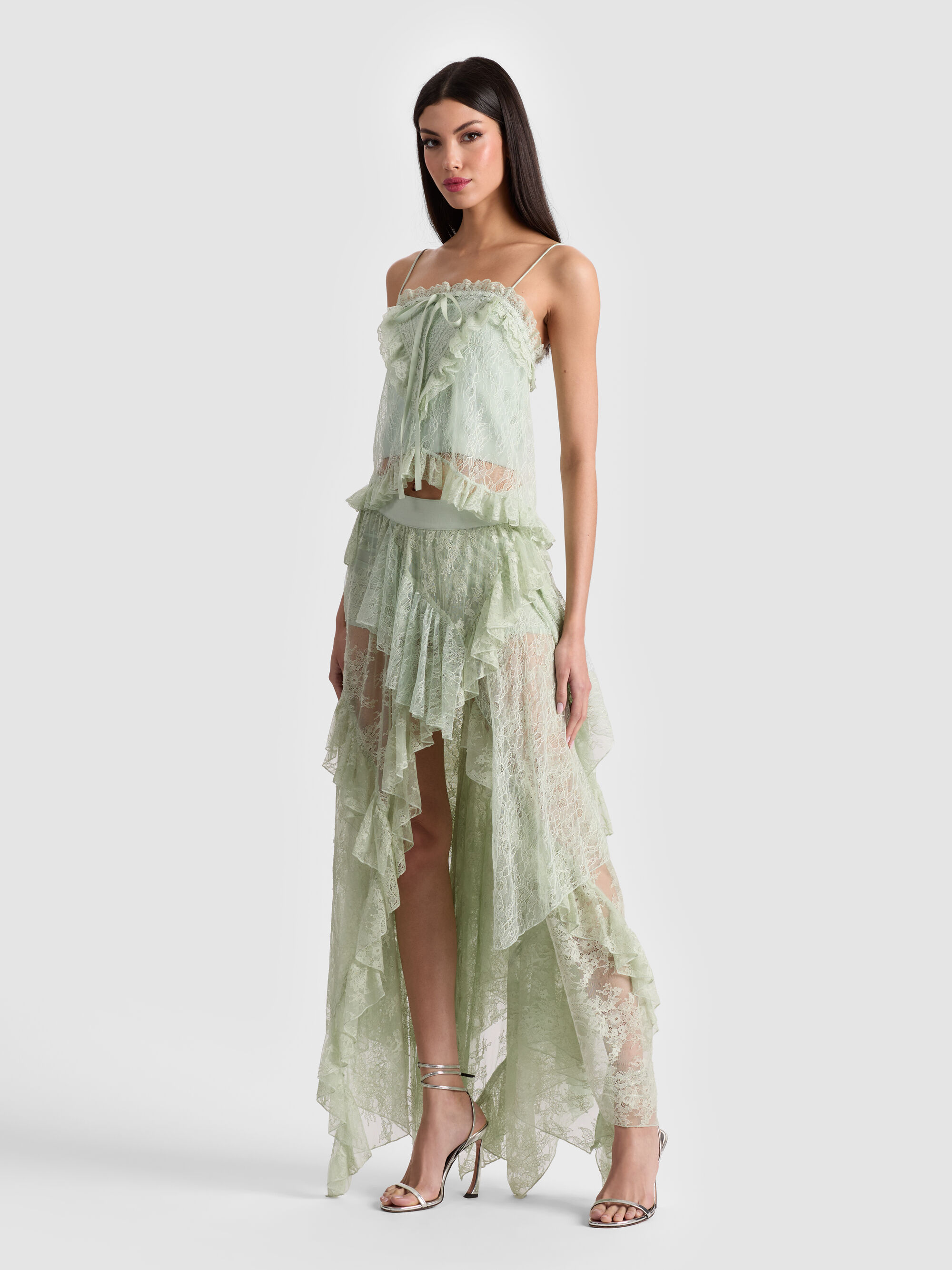 ALESSIA LACE TOP in GREEN TEA | ALICE + OLIVIA