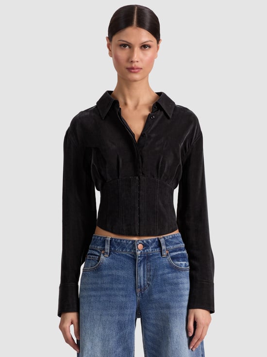 BLACK-EDIE SEAMED CORSET BUTTON DOWN