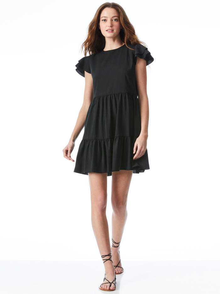Demi Flutter Sleeve Mini Dress In Black Alice And Olivia