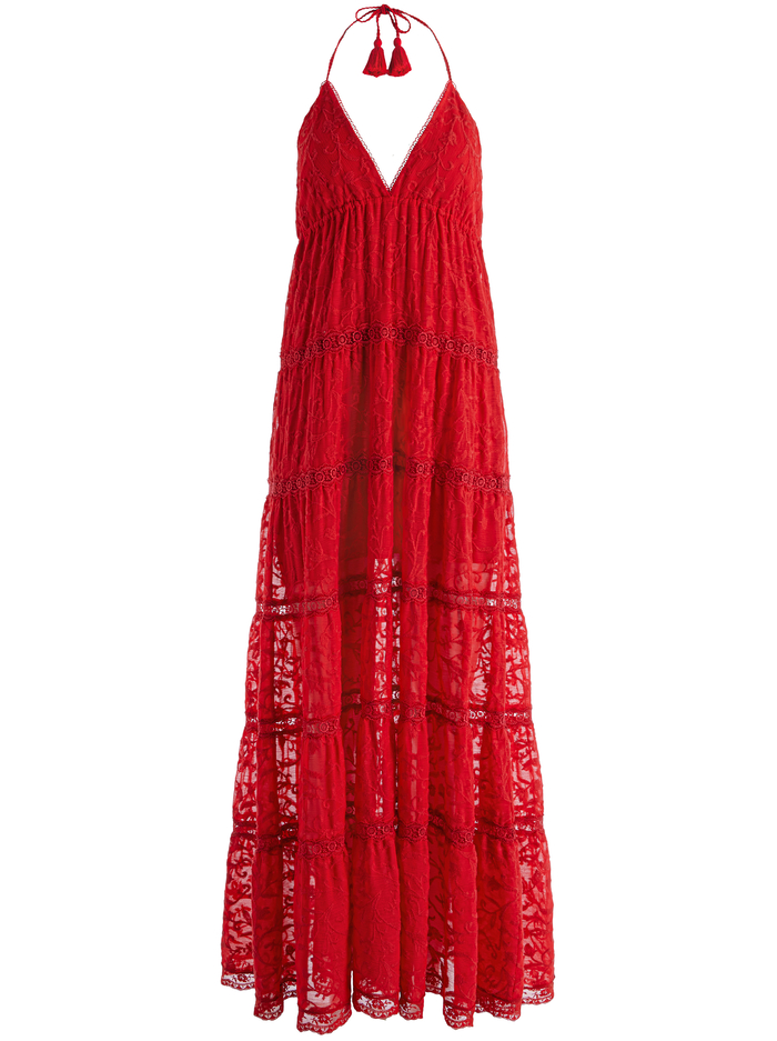 MAE HALTER TIERED MAXI DRESS - BRIGHT RUBY image 5 - Alice And Olivia