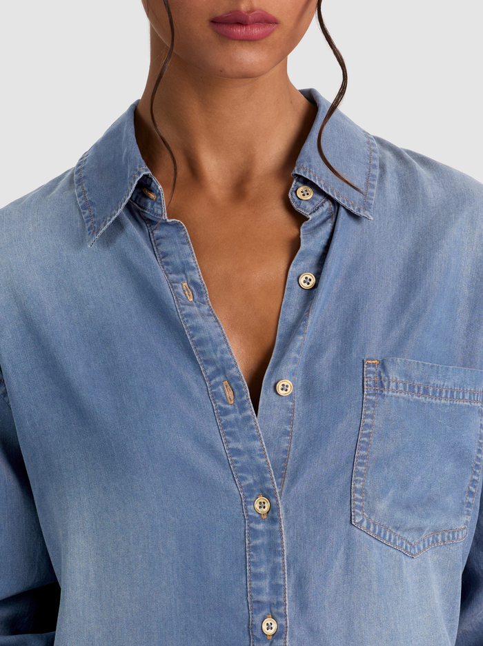 FINELY OVERSIZED DENIM BUTTON DOWN - FLORENCE VINTAGE BLUE image 3 - ALICE + OLIVIA
