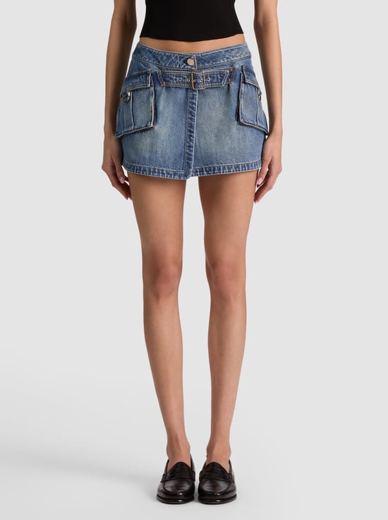 FLORENCE VINTAGE BLUE-BRANDY CARGO DENIM SKIRT