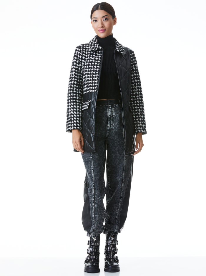 SUSAN QUILTED VEGAN LEATHER COAT - BLACK/WHITE image 2 - Alice And Olivia