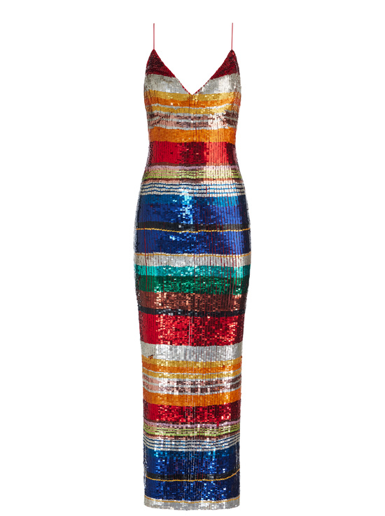 RAINBOW STRIPE-ARTEA EMBELLISHED MAXI DRESS