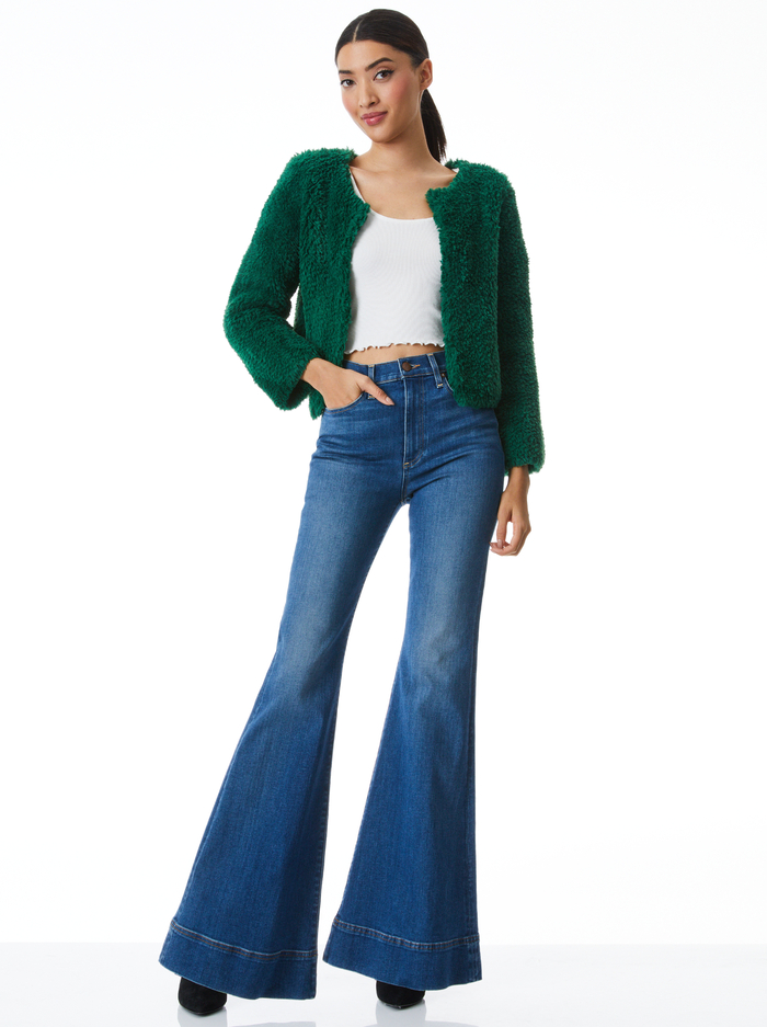 FAWN FAUX FUR JACKET - DEEP EMERALD image 2 - Alice And Olivia