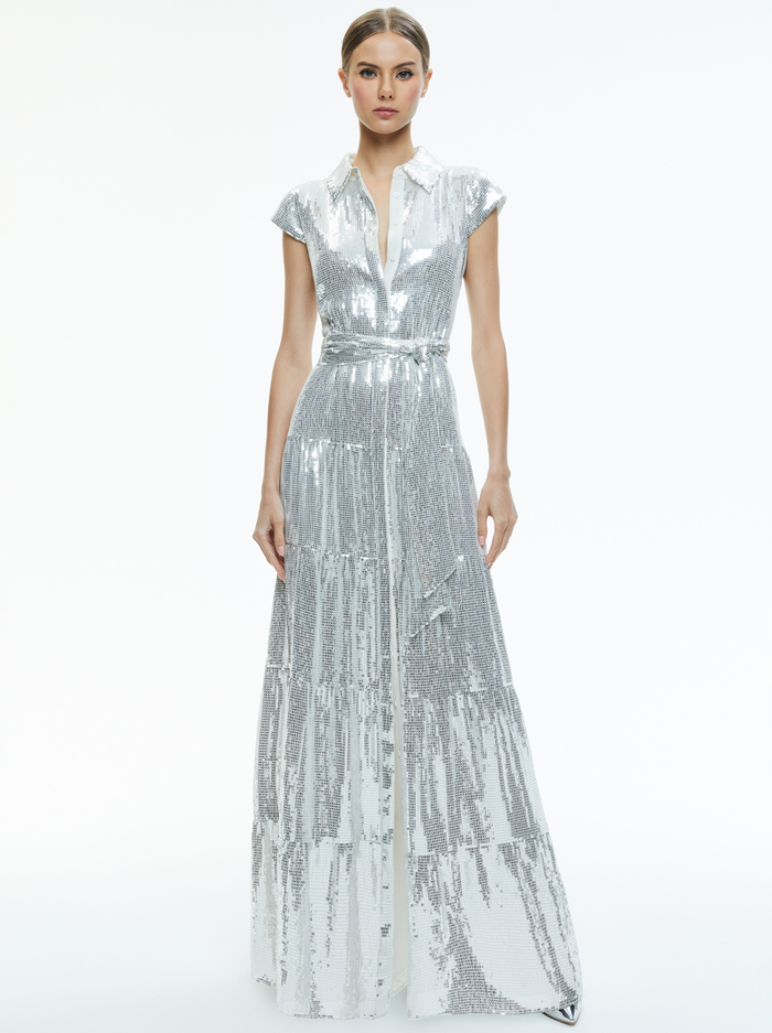 MIRANDA EMBELLISHED TIERED MAXI DRESS - SILVER - Alice And Olivia