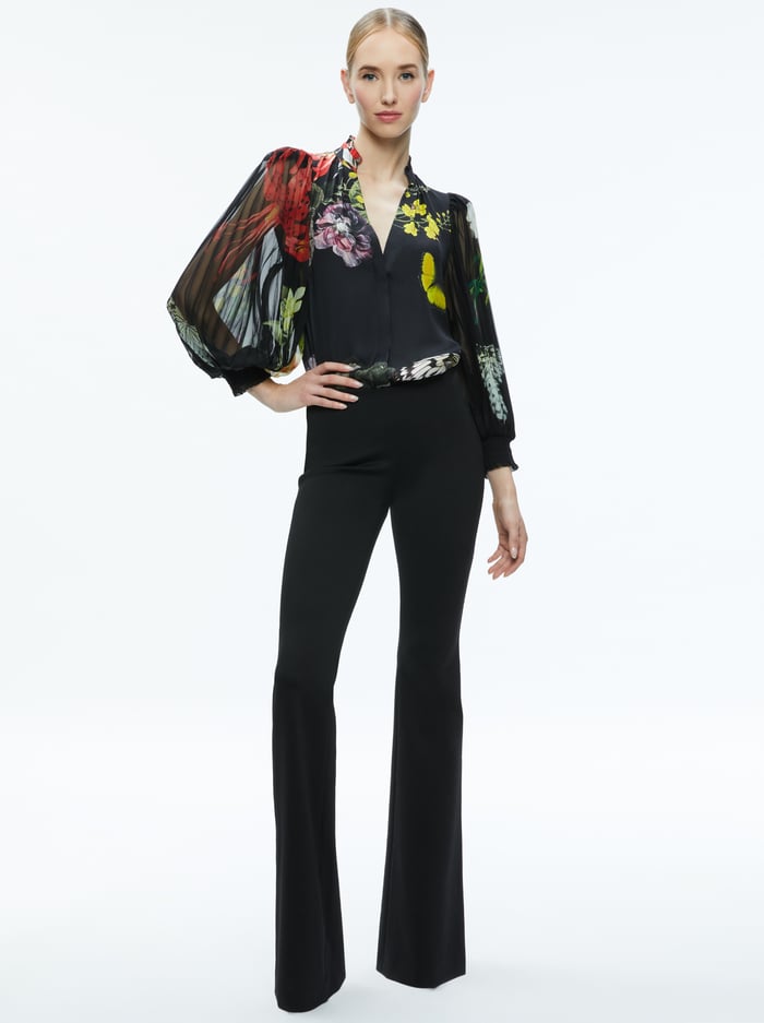 ILAN PLEATED BLOUSON SLEEVE BUTTON FRONT BLOUSE - ESSENTIAL FLORAL image 2 - Alice And Olivia